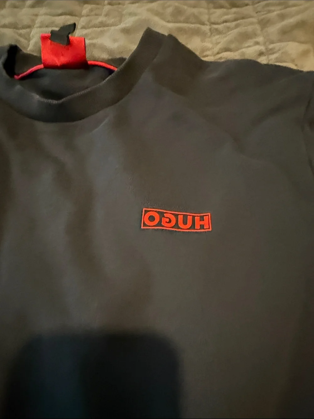 Hugo Boss Navy Crewneck with Red Logo Accent